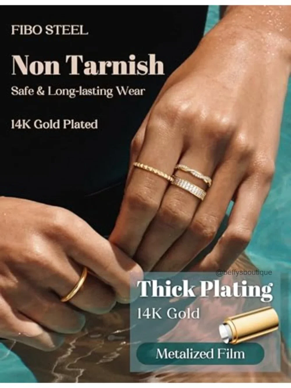 Non Tarnish Gold Plated Stacking Rings for Women, Thin Chunky Bands Set 2-4mm